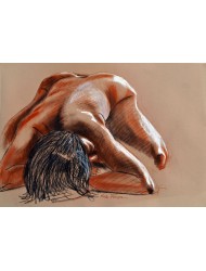 Mod&egrave;le sur le dos, bras en croix