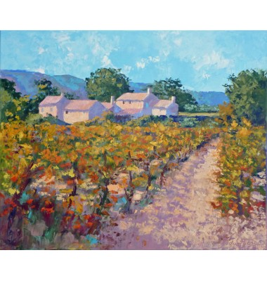 Farmhouse with vineyard in autumn