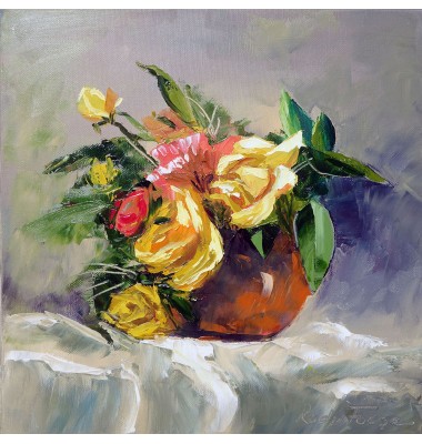 Roses jaunes en vase N&deg; 2
